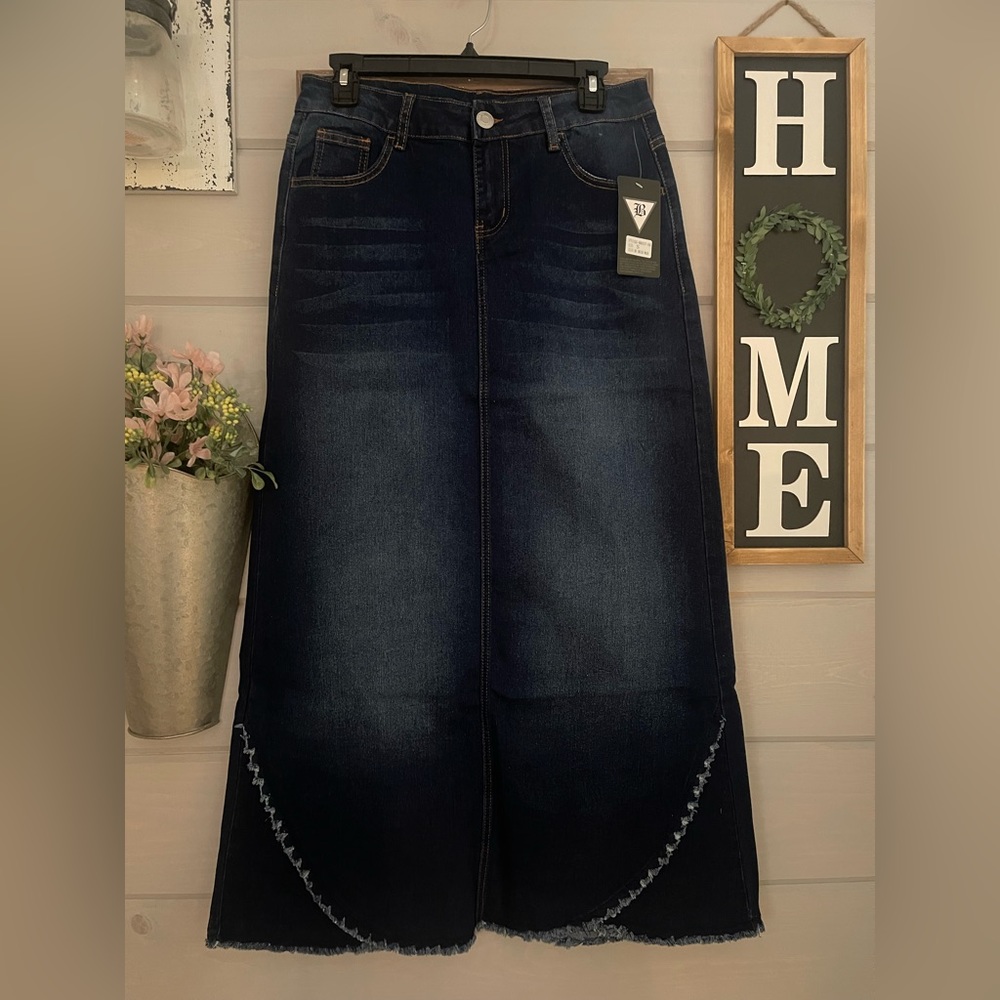 Long denim skirt